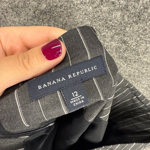 Banana Republic Skirt Women 12 Black Striped A-Line Midi Silk Lined Zipper - Picture 5 of 7